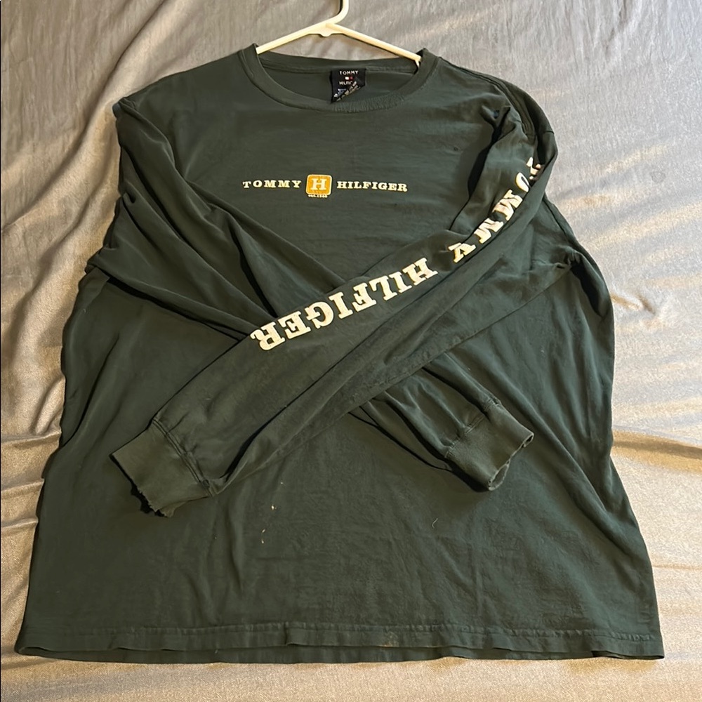 Vintage Tommy Hilfiger Men's Green Long Sleeve Shirt